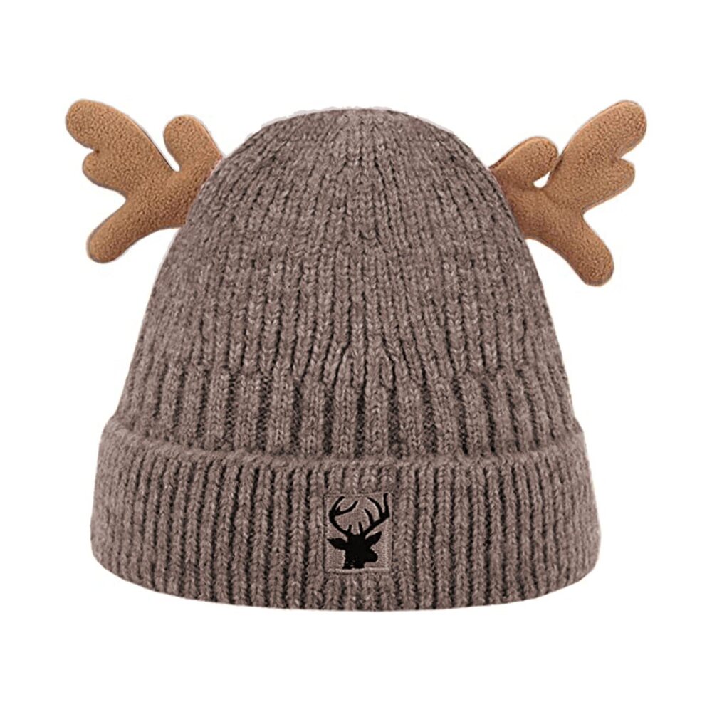 8617 Warm Hat Cute Reindeer Antlers Knitted Winter Hats Crochet Earflap